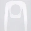 Seamless Soft Rib Cut-Out Crop Top in White Seamless Soft Rib Cut-Out Crop Top in White