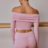 Sheer Off-Shoulder Long-Sleeve Top in Soft Pink Sheer Off-Shoulder Long-Sleeve Top in Soft Pink