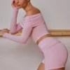 Sheer Off-Shoulder Long-Sleeve Top in Soft Pink Sheer Off-Shoulder Long-Sleeve Top in Soft Pink