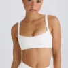 Soft Active Contrast-Trim Sports Bra in White Soft Active Contrast-Trim Sports Bra in White