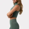 Soft Active Turtleneck Tank Top in Khaki