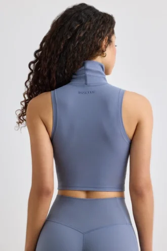 Soft Active Turtleneck Tank Top in Slate Grey