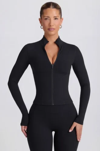 Soft Active Zip-Up Jacket in Black