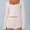 Tahlia Knit Long-Sleeve Cardigan in Ivory