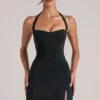 Tula Mid Rise Bodycon Ultra Mini Skirt with Split in Black