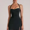 Tula Mid Rise Bodycon Ultra Mini Skirt with Split in Black