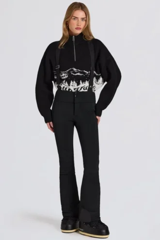 Waterproof High-Rise Salopettes with Suspenders in Black