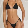 Kairo Side-Tie Thong Bikini Bottoms  in Black