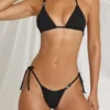 Kairo Side-Tie Thong Bikini Bottoms  in Black